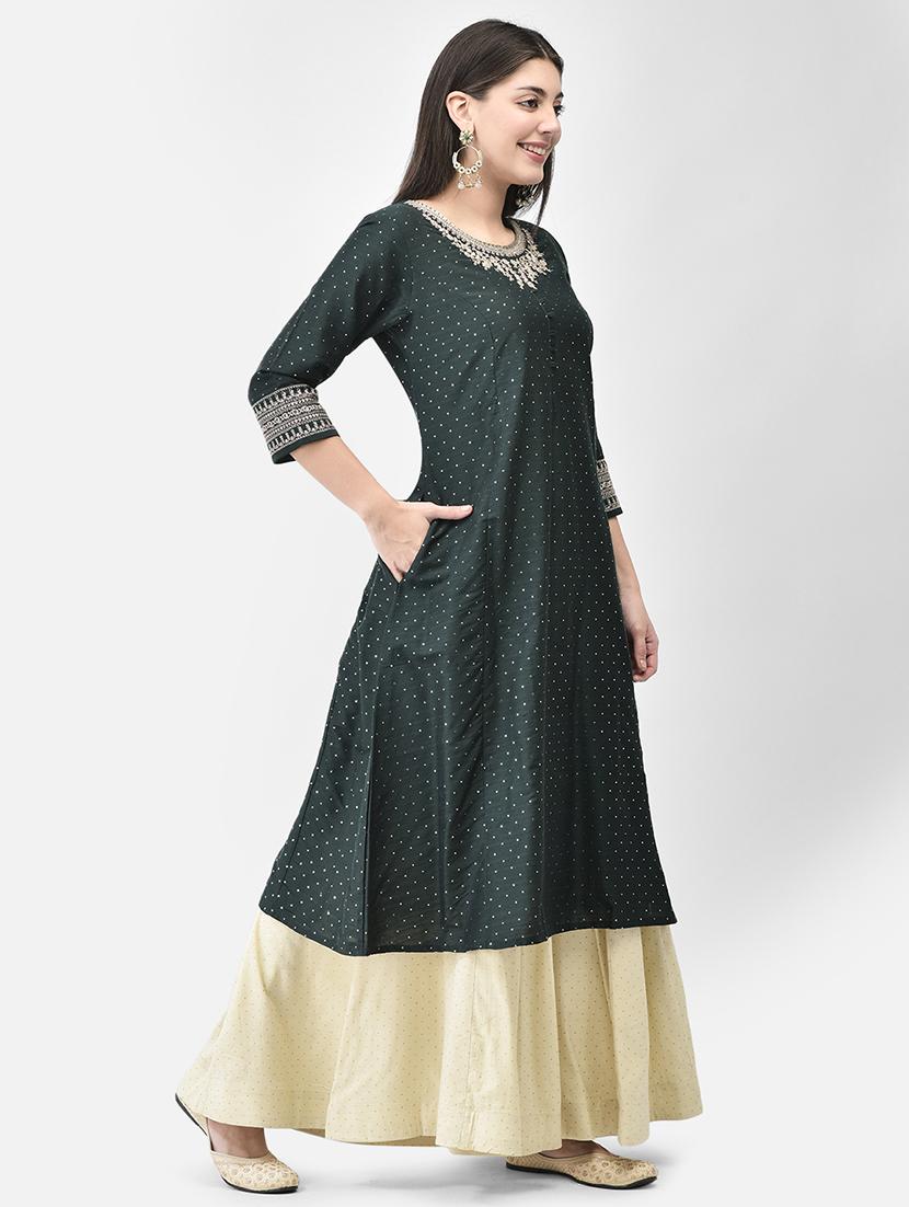 women three quarter sleeve a-line kurta - 21374470 - Standard Image - 2
