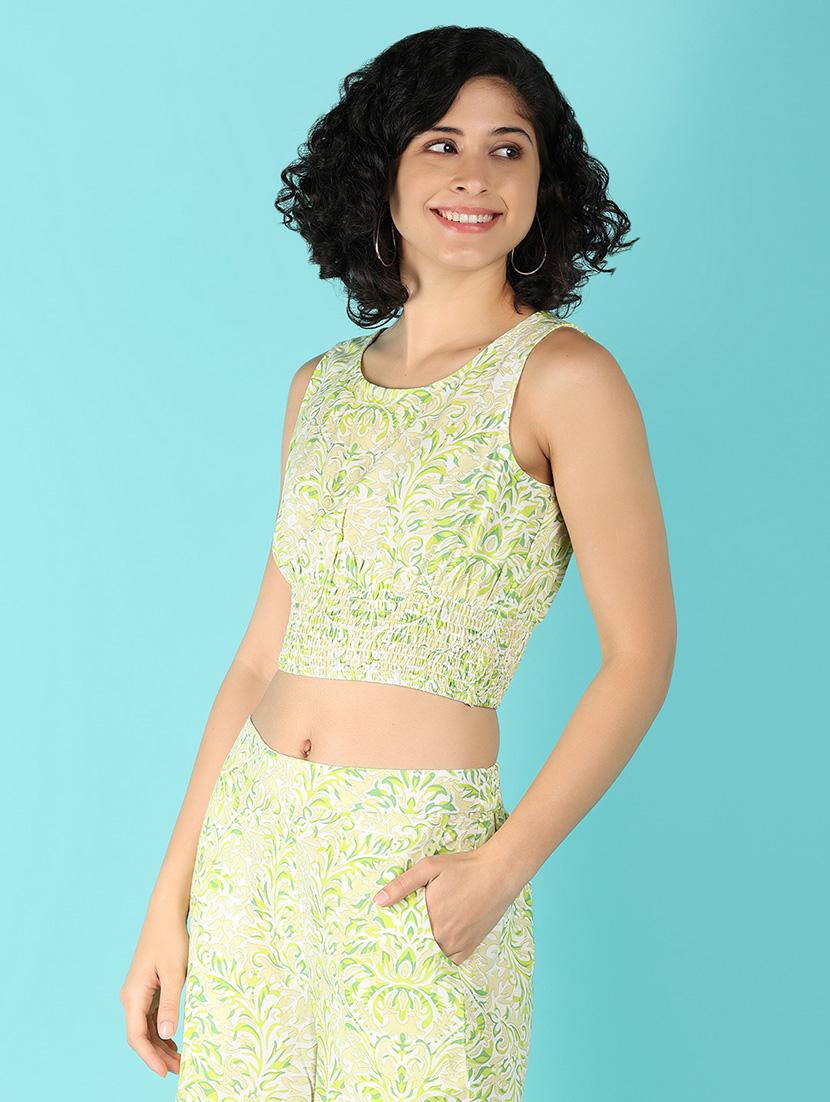 women scoop neck printed crop top - 21374602 - Standard Image - 2