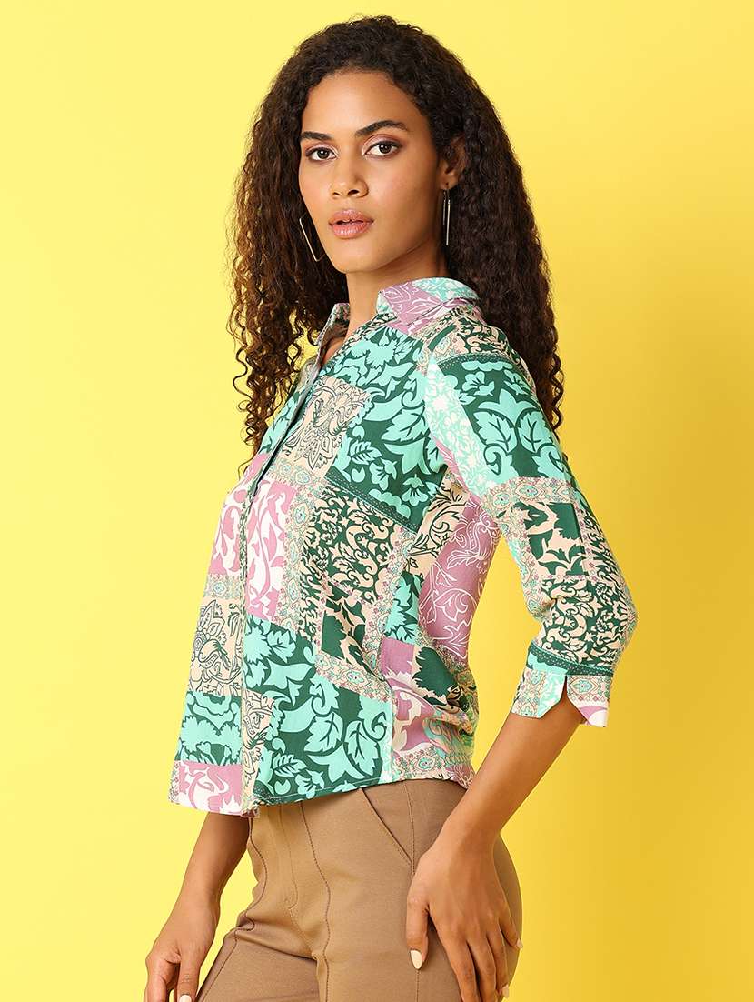 women printed three quarter sleeves shirt - 21374770 - Standard Image - 2