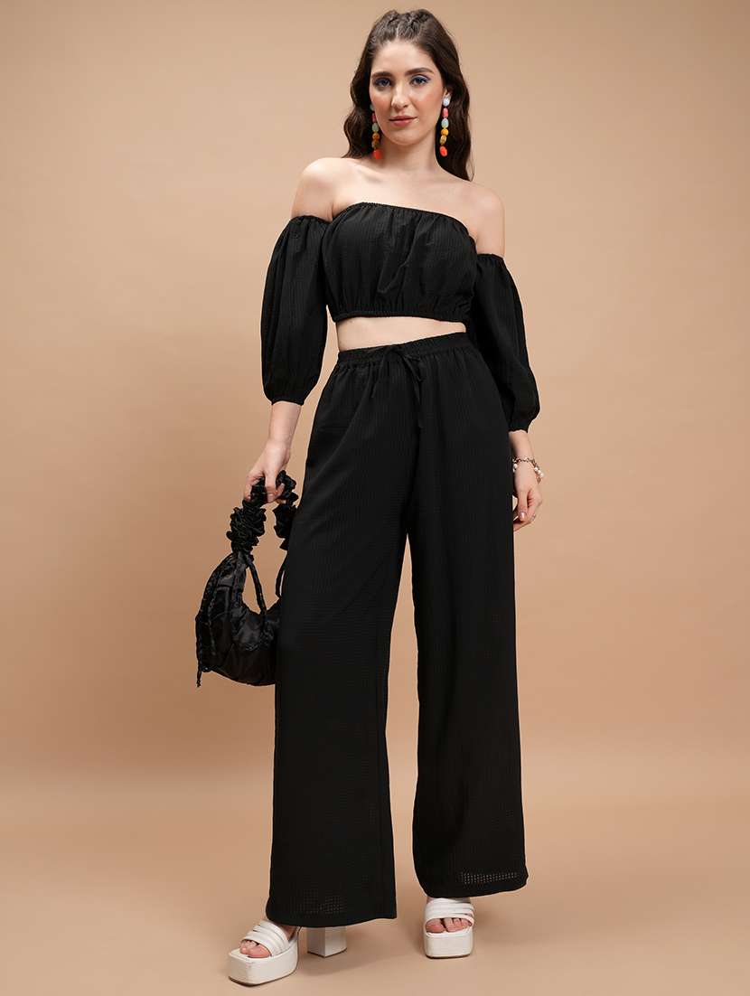 women solid top and trouser co-ord set