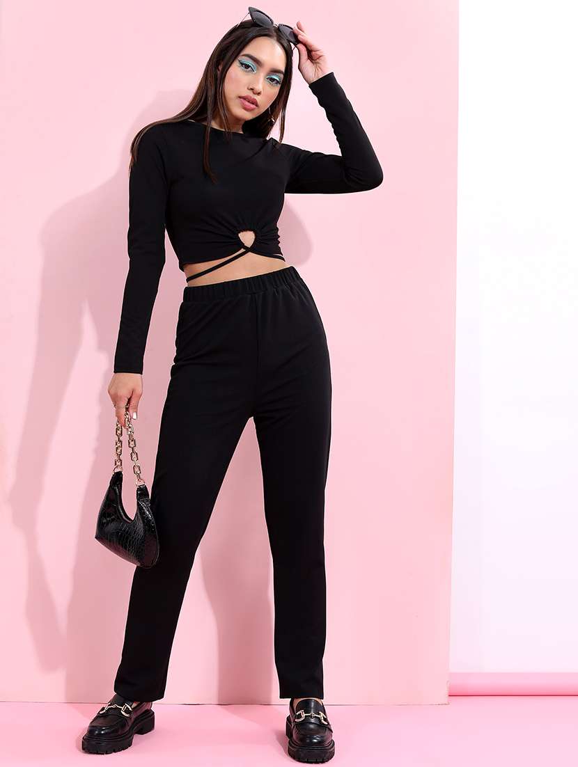 women solid top and trouser co-ord set