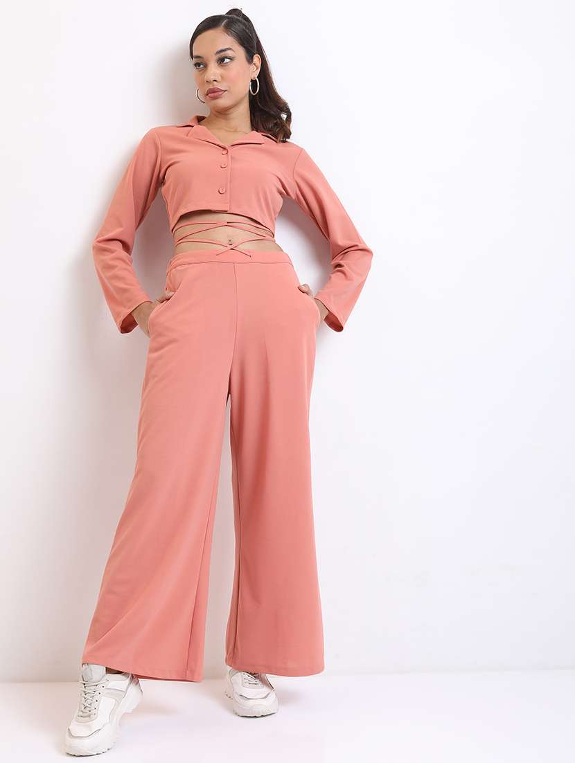 women solid top and palazzo co-ord set