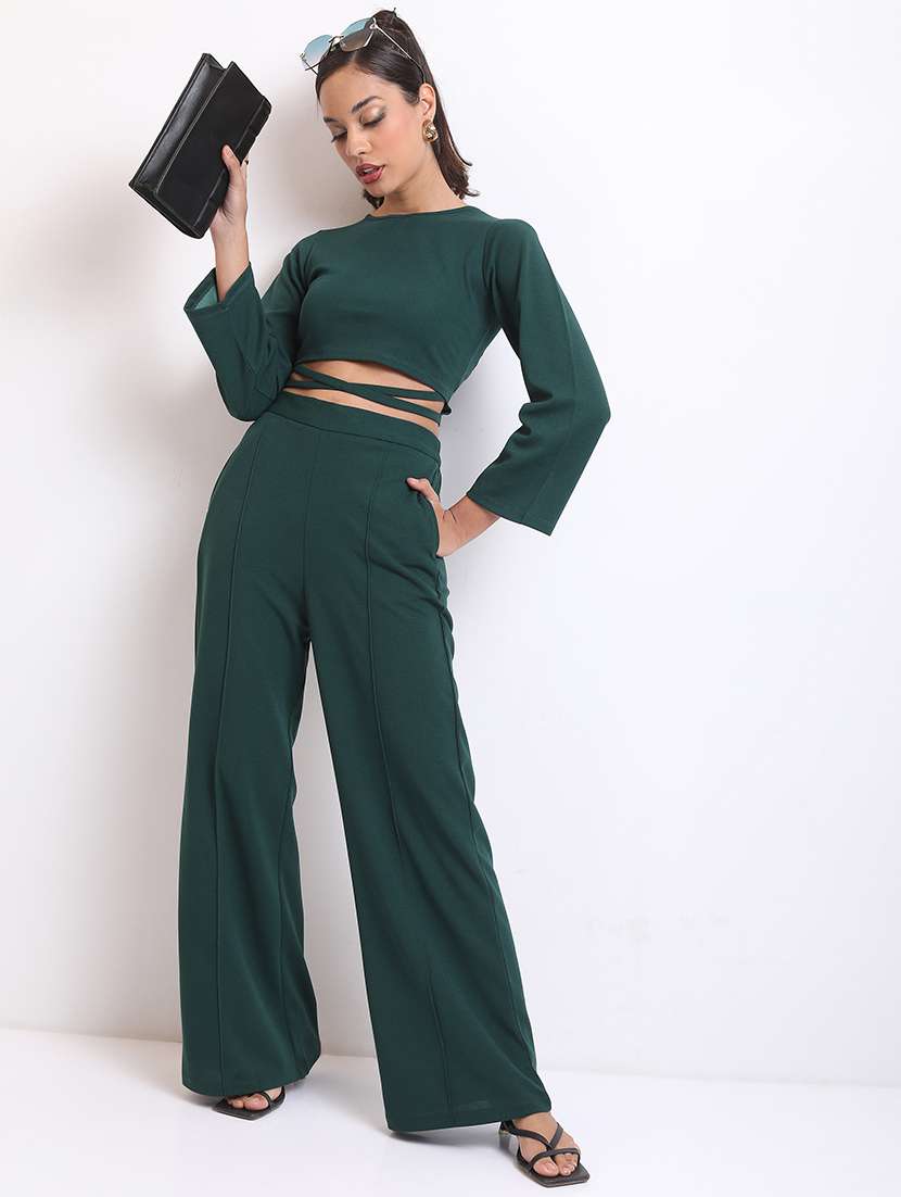 women solid top and trouser co-ord set