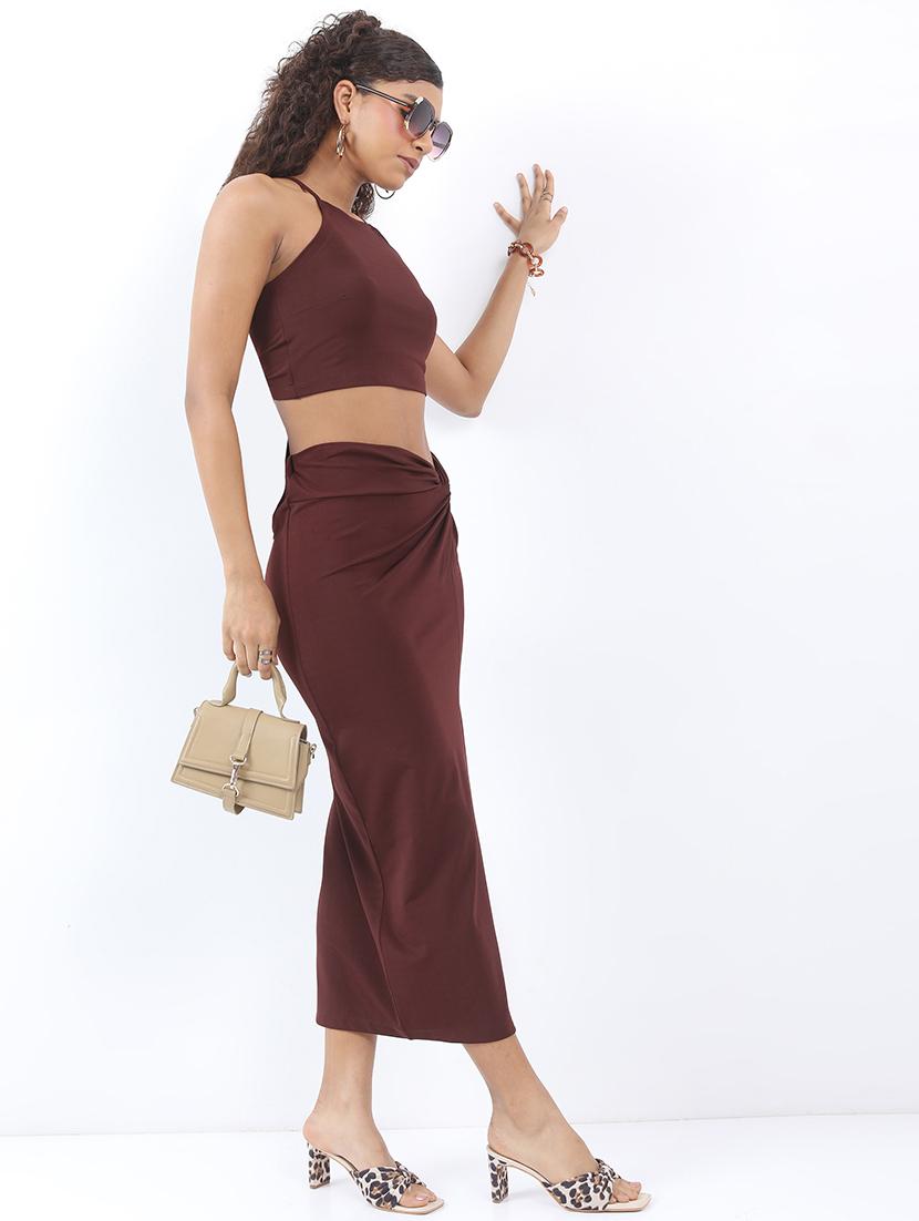 women solid top and skirt co-ord set - 21374953 - Standard Image - 2