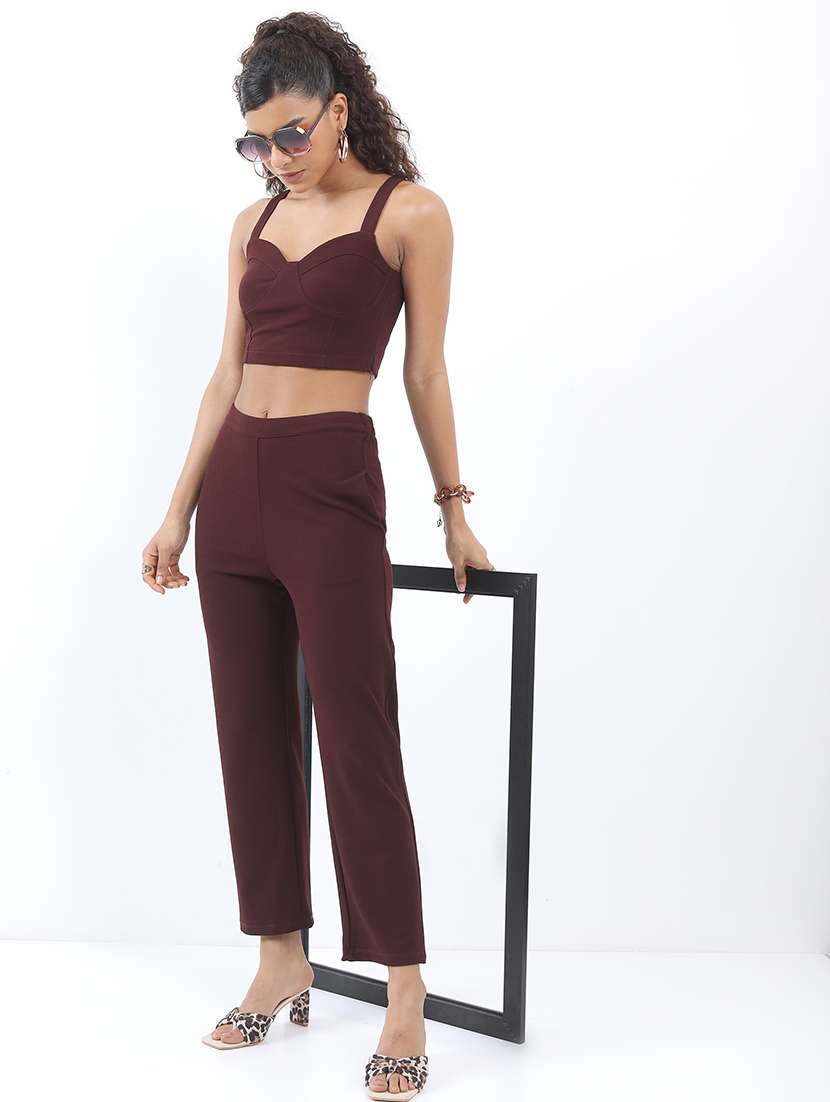 women solid top and trouser co-ord set