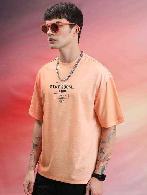 round neck chest print couple t-shirt