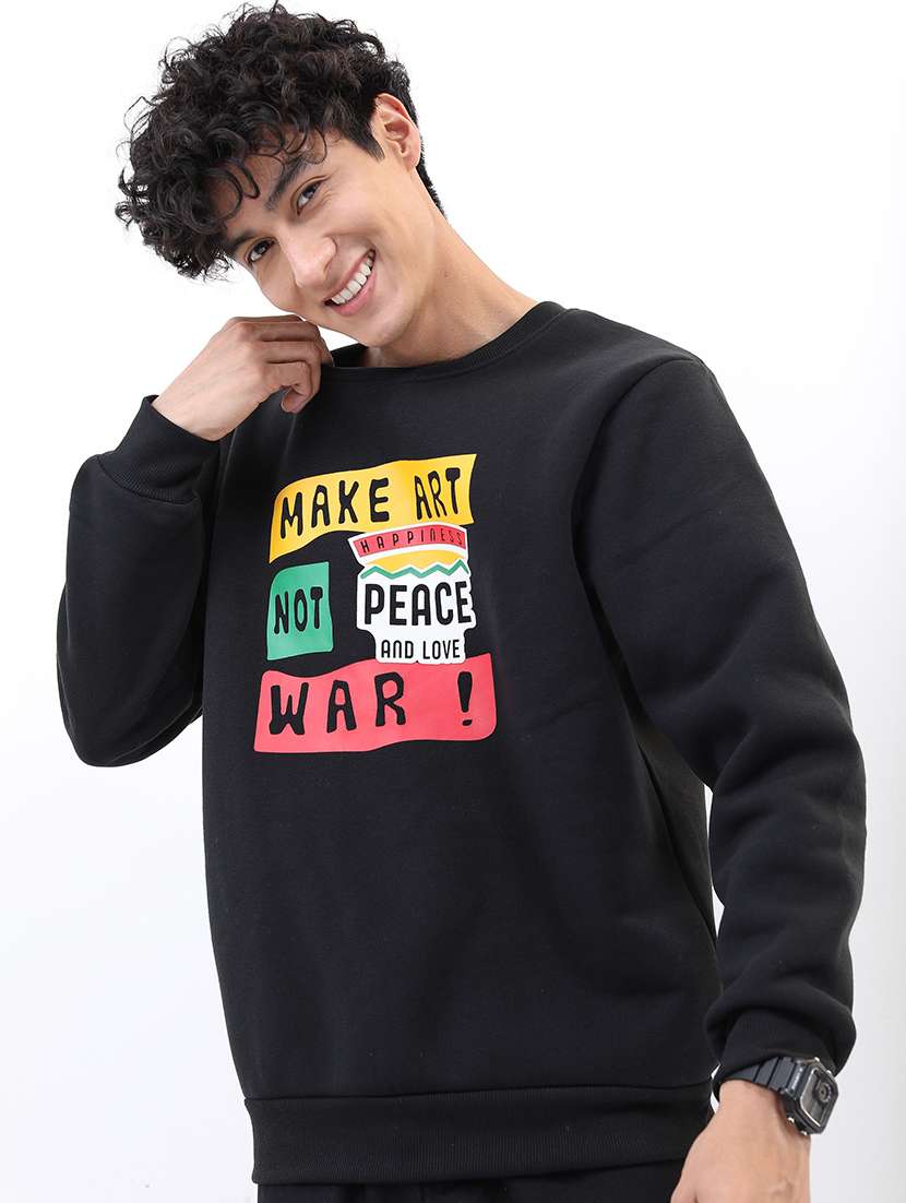 men front print round neck sweatshirt