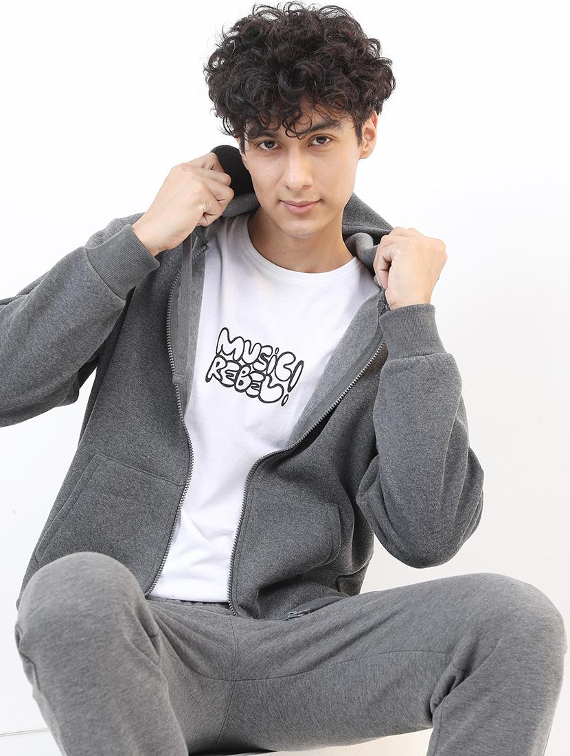 men solid hooded zipper sweatshirt - 21375010 - Standard Image - 2