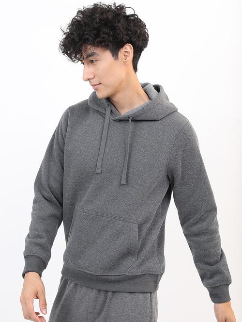 men solid hooded pullover sweatshirt - 21375011 - Standard Image - 0