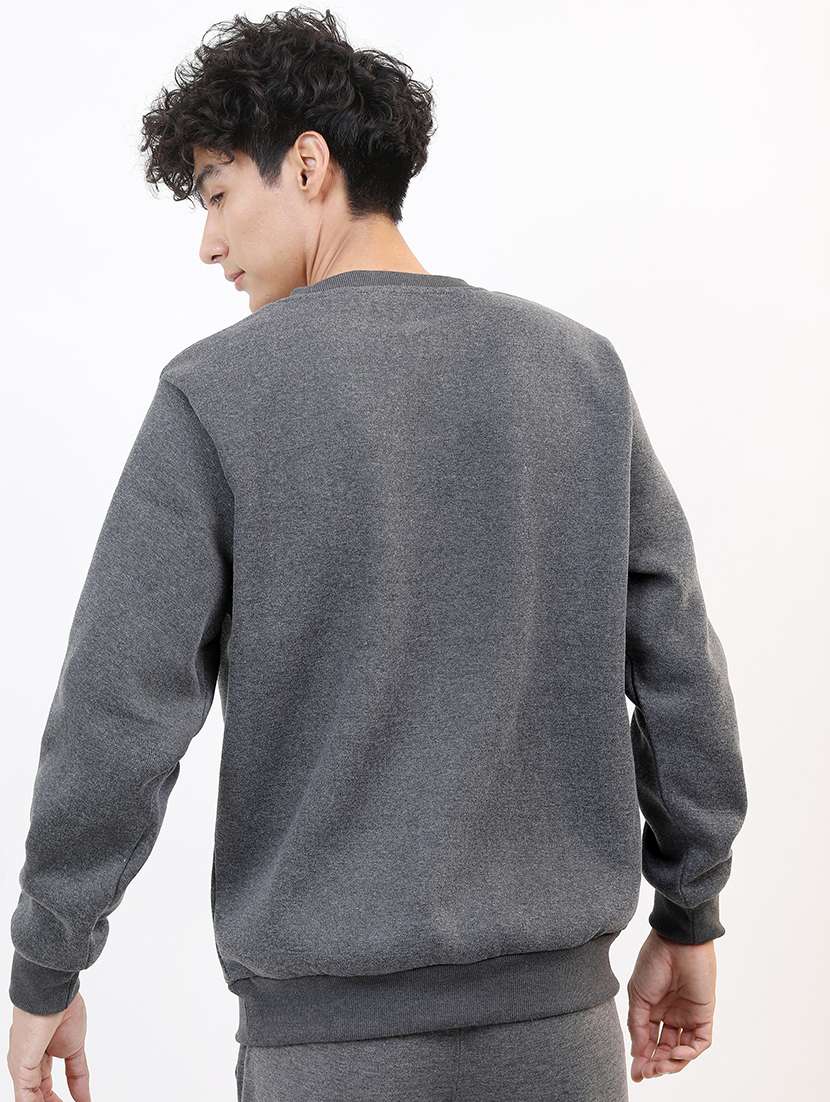 men solid round neck pullover sweatshirt - 21375013 -  Standard Image - 2