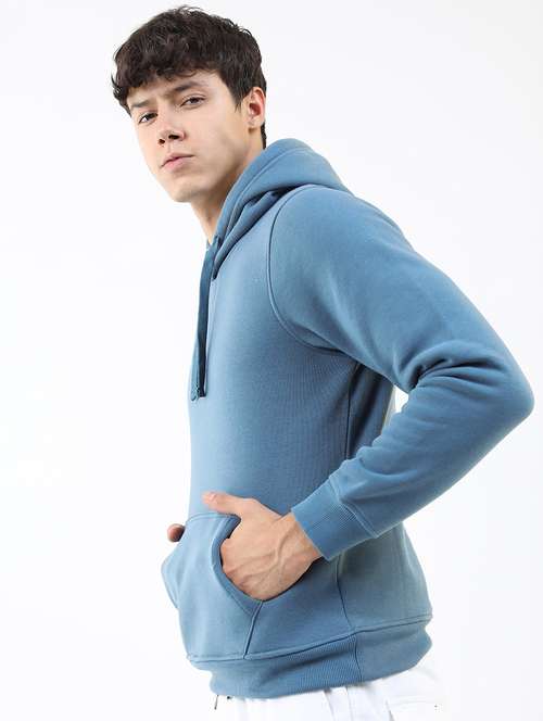 men solid hooded pullover sweatshirt - 21375018 -  Standard Image - 0