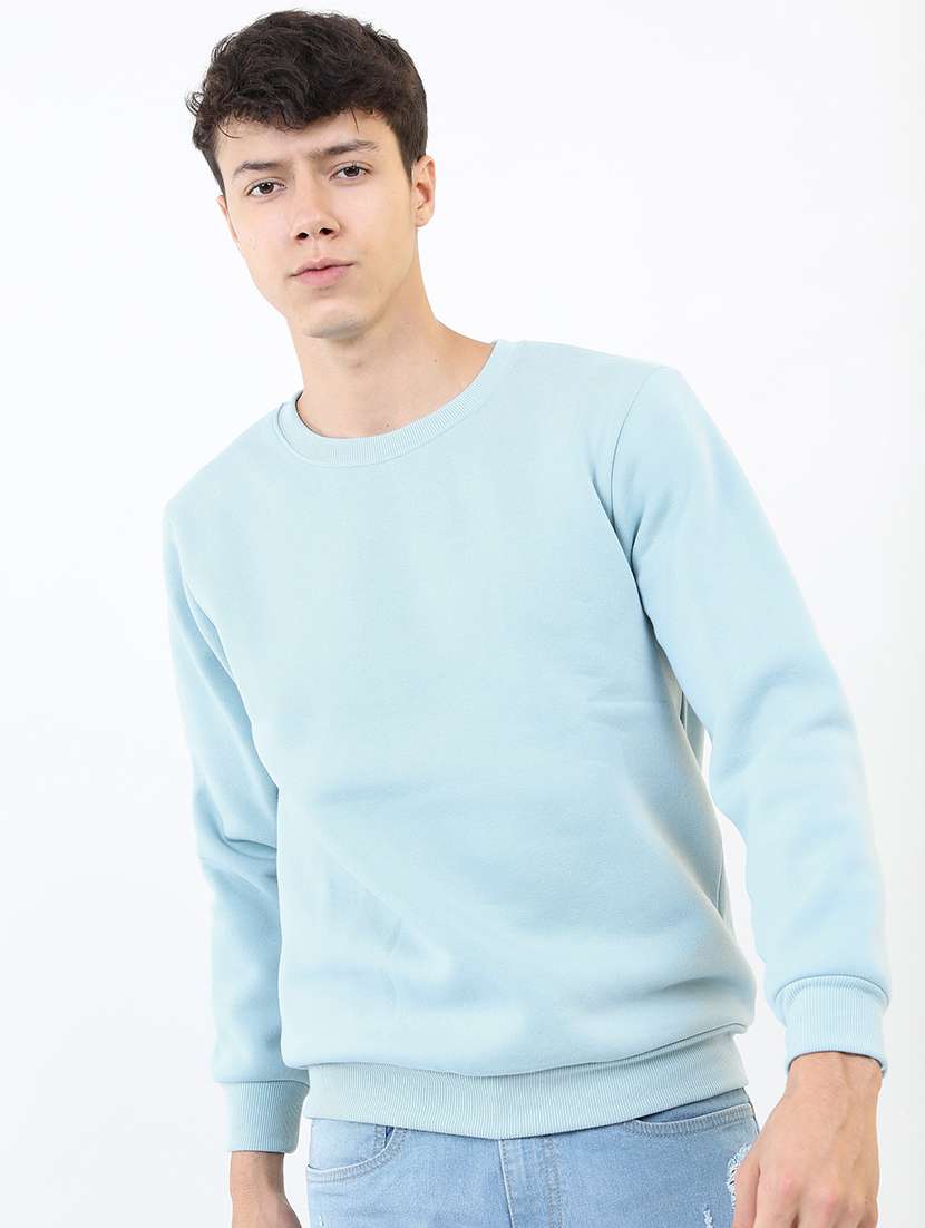 men solid round neck pullover sweatshirt - 21375032 -  Zoom Image - 0