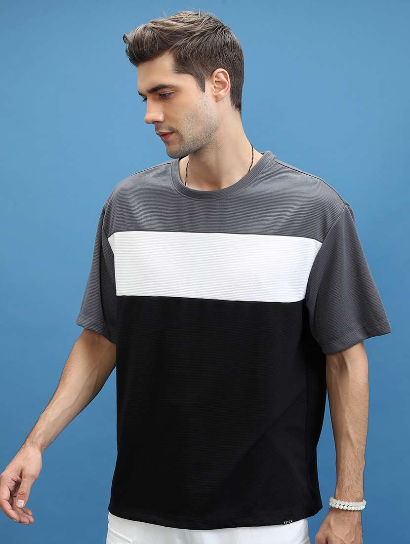men color block round neck oversized t-shirt