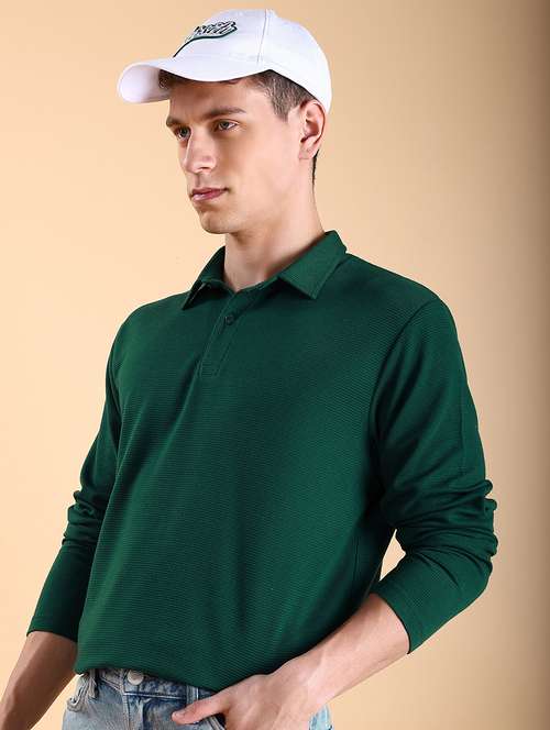 men plain long sleeve polo t-shirt