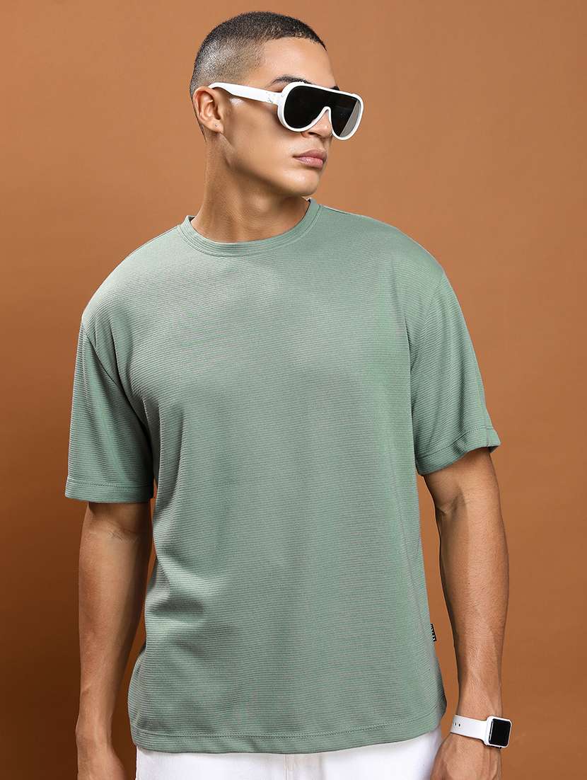men solid round neck oversized t-shirt