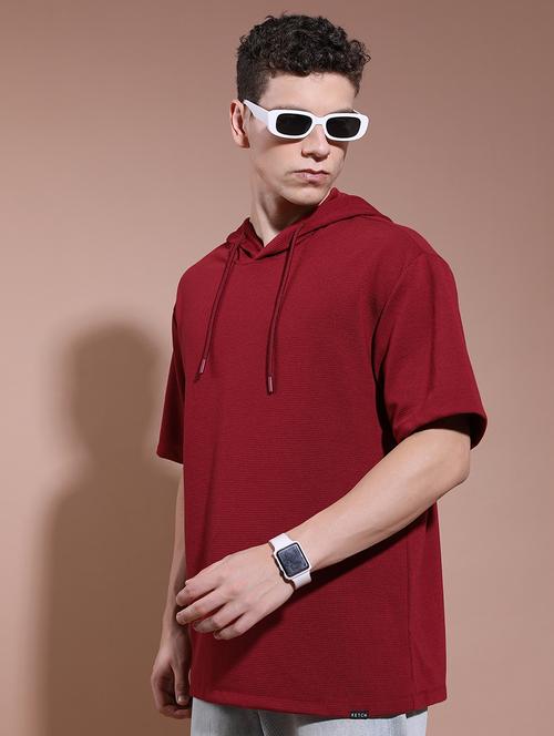 men solid hood neck oversized t-shirt - 21375123 -  Standard Image - 0