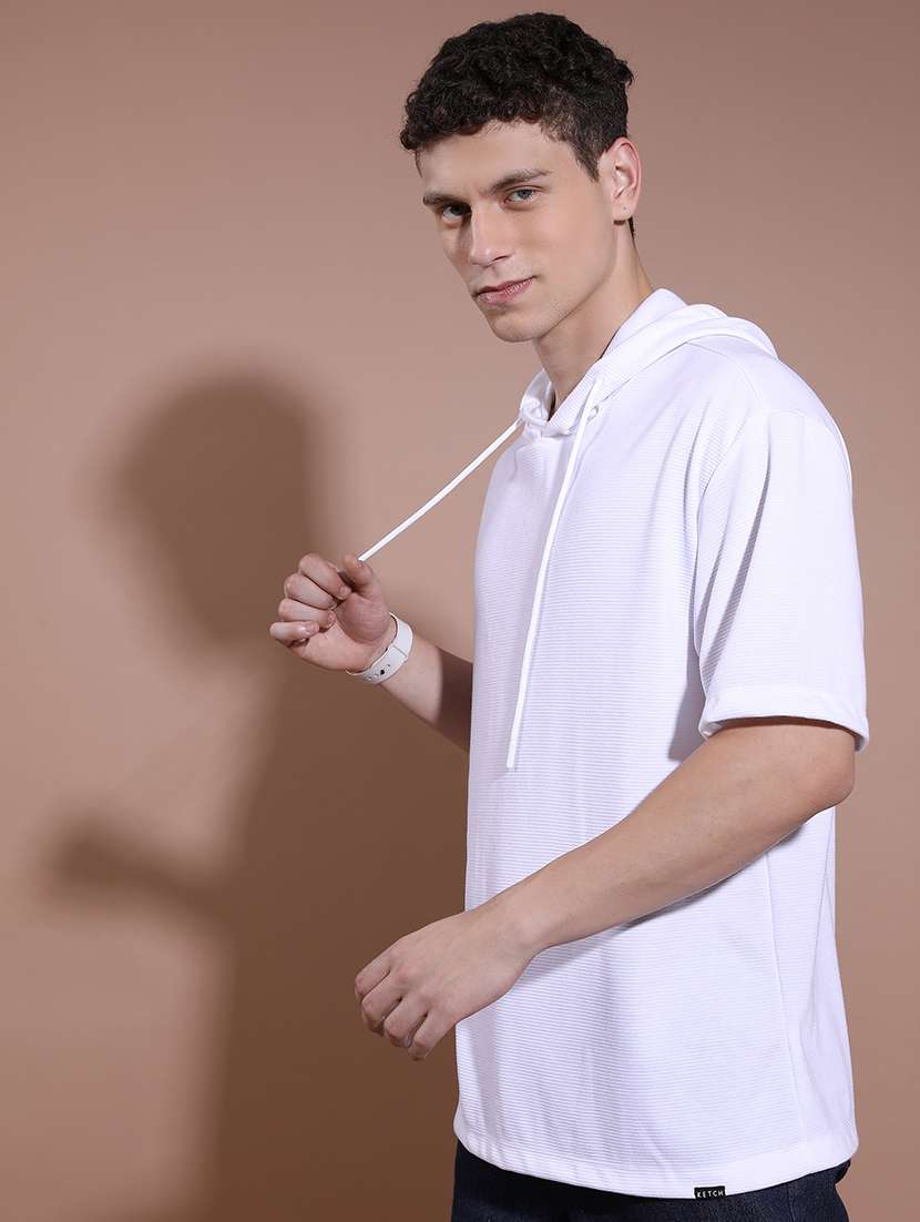 men solid hood neck oversized t-shirt - 21375128 -  Standard Image - 2