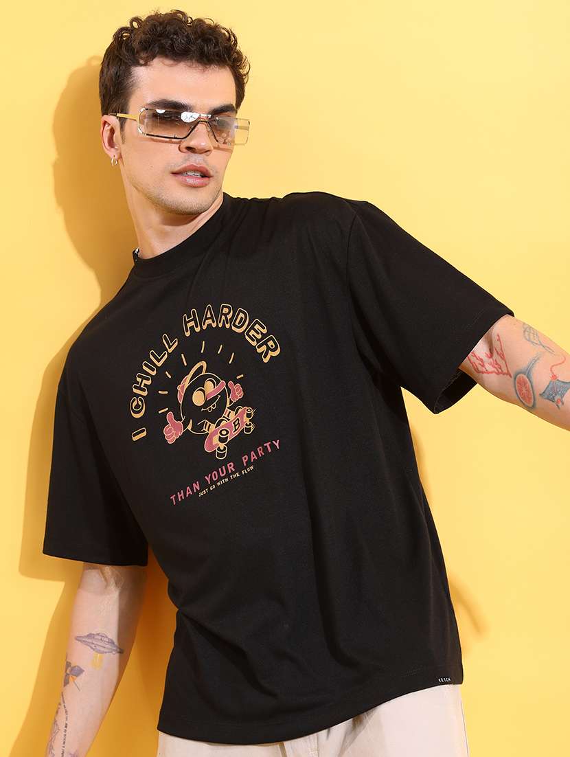 men front print oversized t-shirt