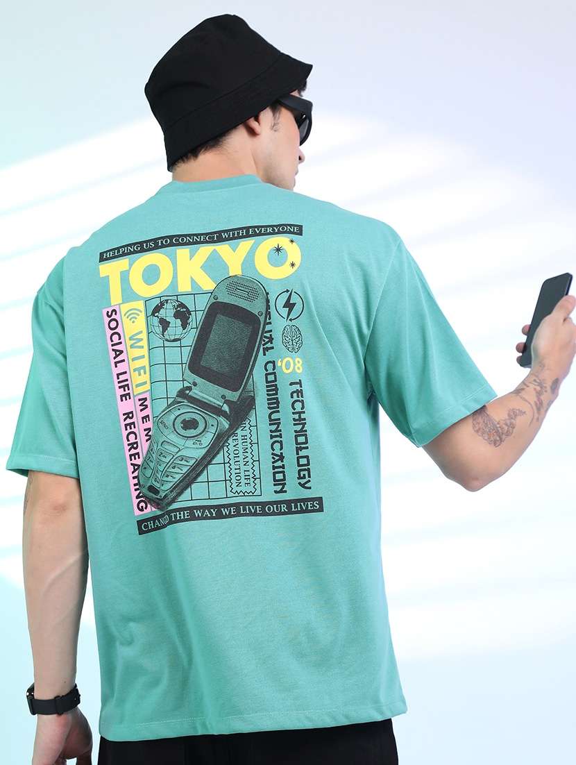 men back print oversized t-shirt