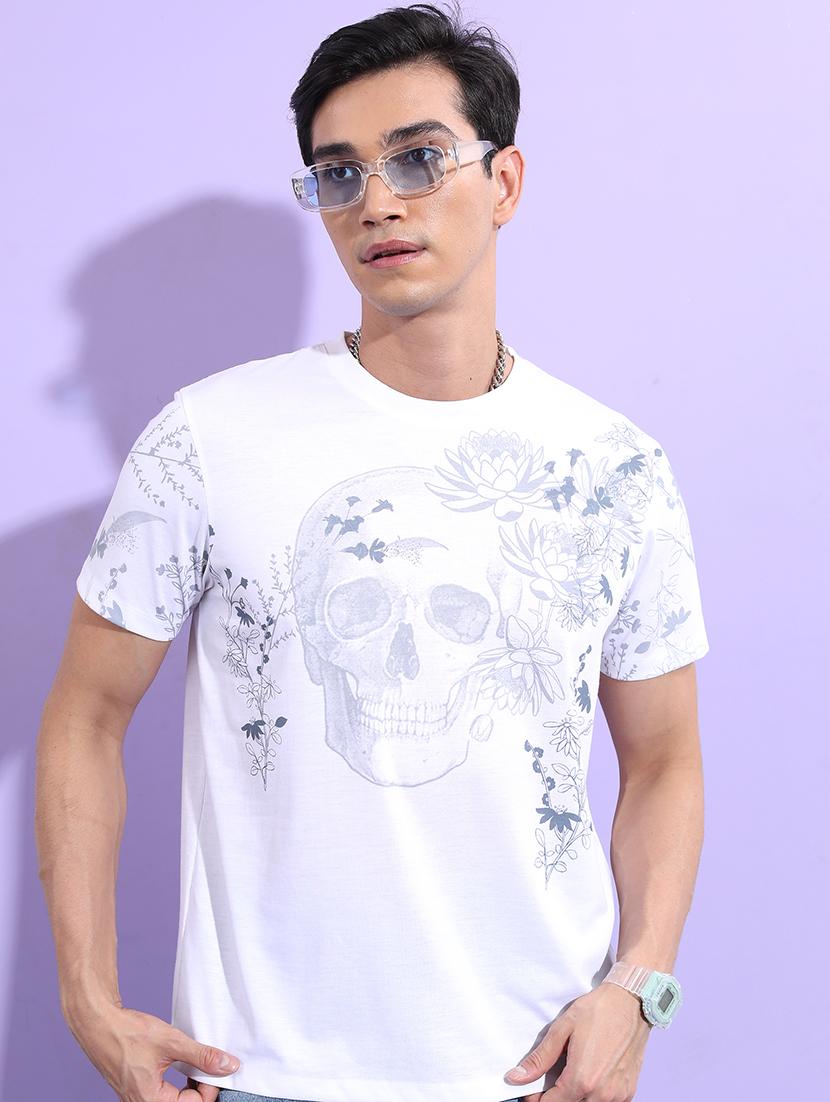 men front print round neck t-shirt