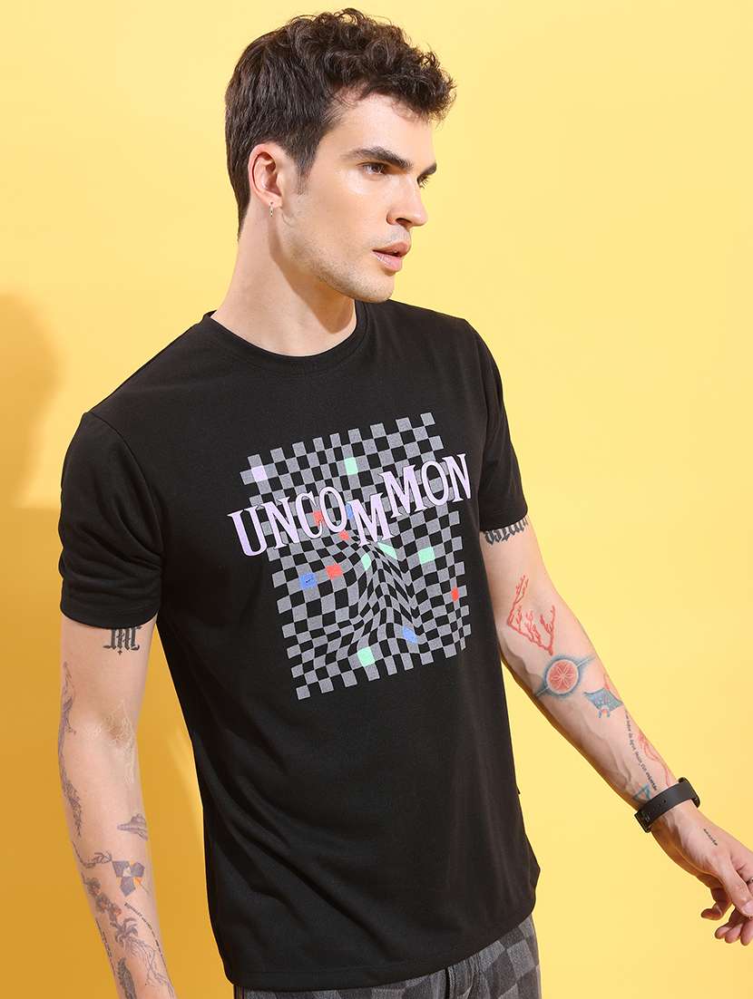 men front print round neck t-shirt