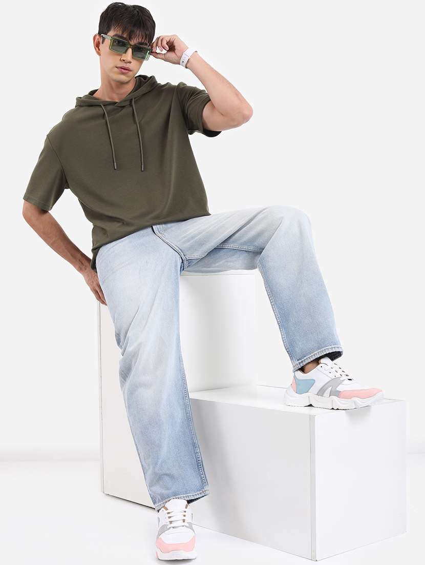 men solid hood neck oversized t-shirt - 21375297 -  Standard Image - 2