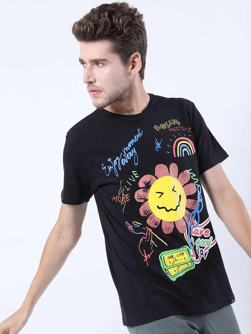 men front print round neck t-shirt