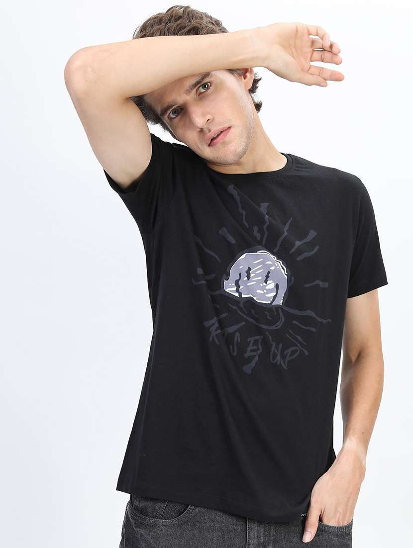 men front print cotton t-shirt