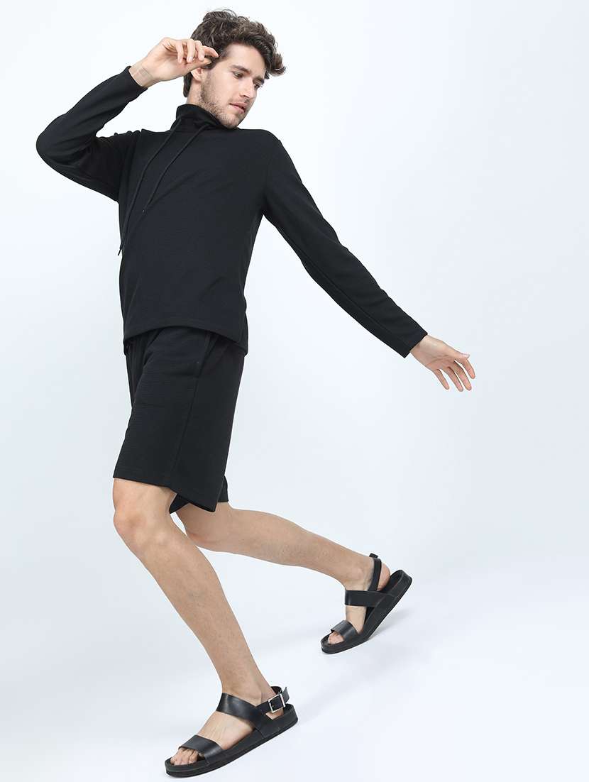 men black solid long sleeve high neck t-shirt - 21375494 -  Standard Image - 2