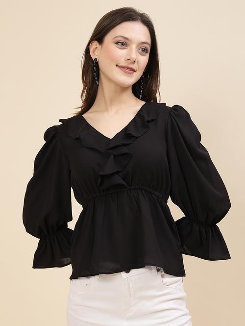 women solid bell sleeves peplum top - 21375512 -  Standard Image - 0