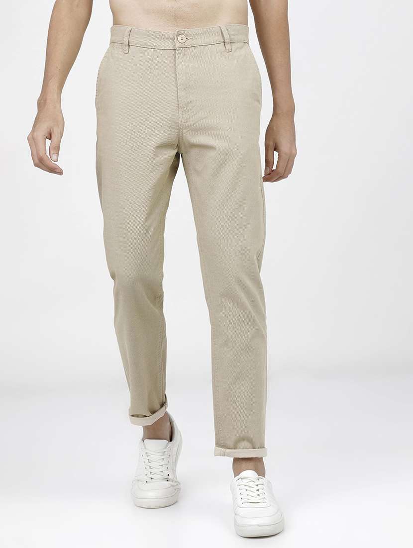 men mid rise solid chinos