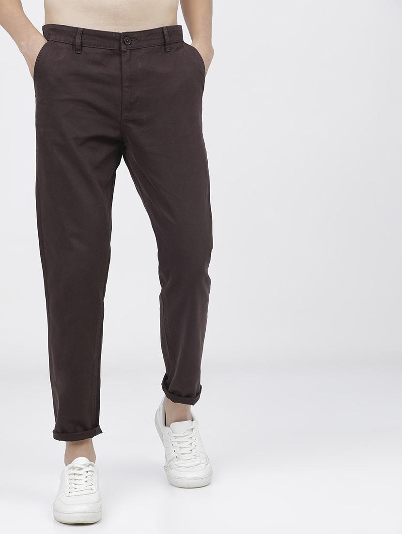 men mid rise solid chinos