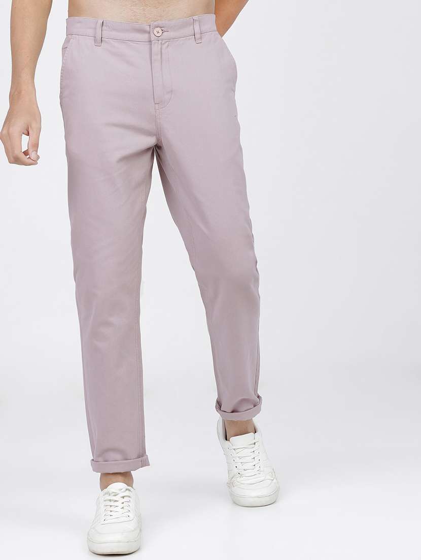 men mid rise solid chinos