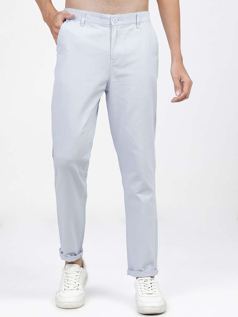 men mid rise solid chinos