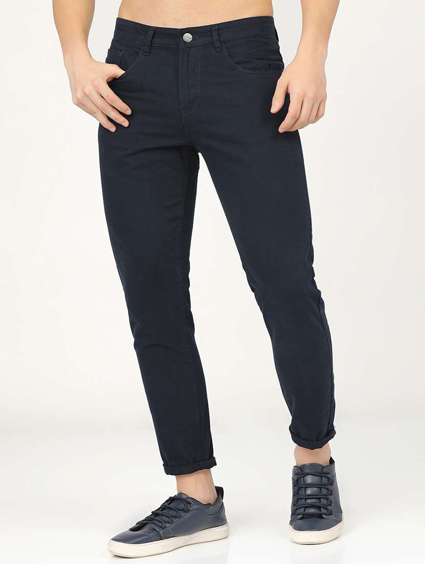 men mid rise solid chinos