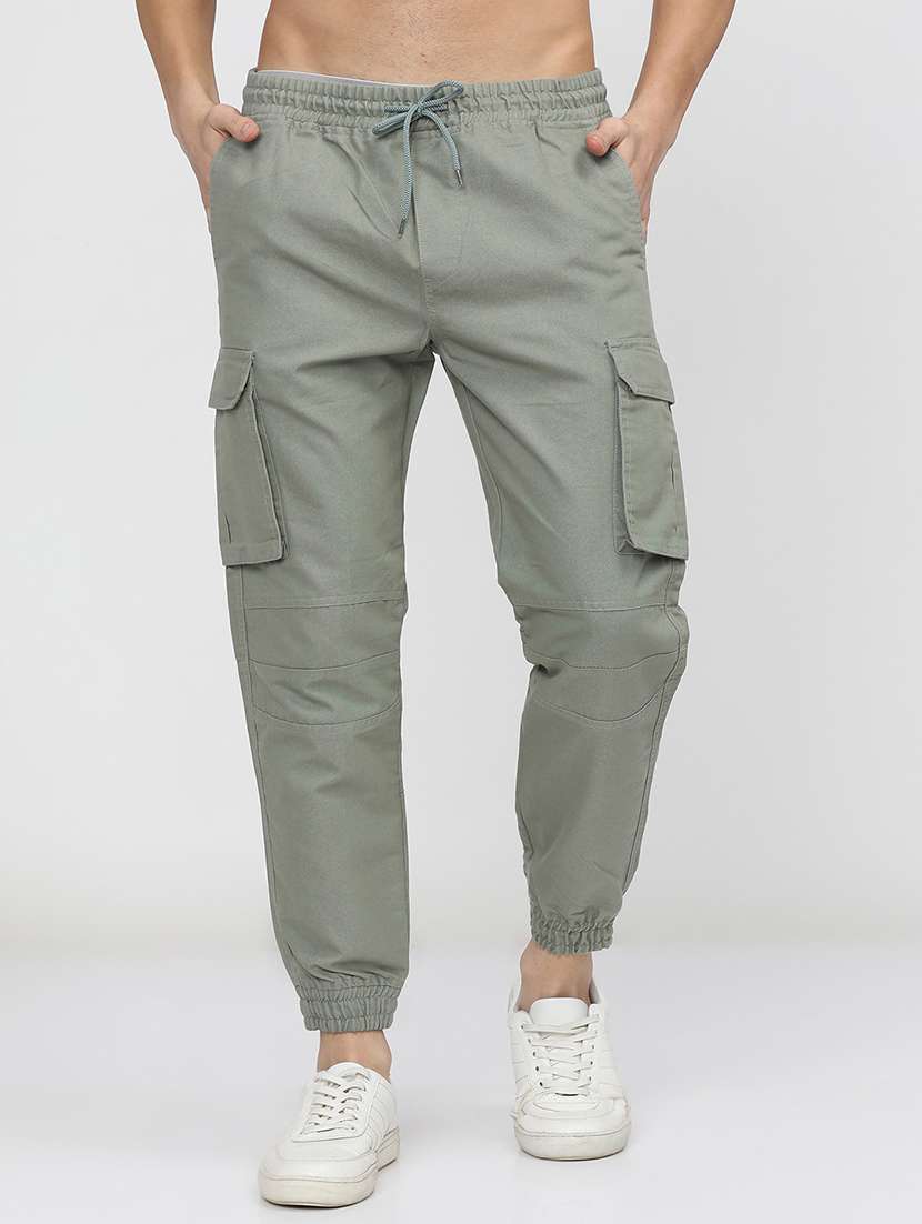 men mid rise solid cargos