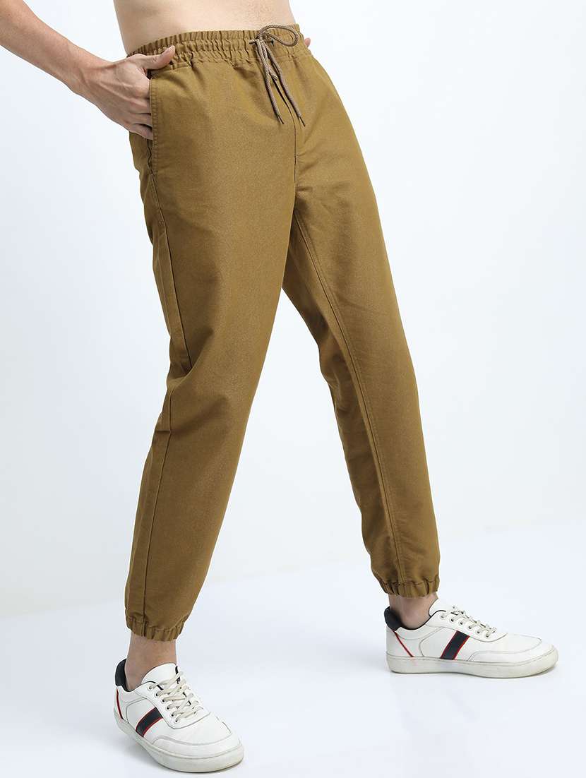 men brown solid mid rise joggers - 21375673 -  Standard Image - 2