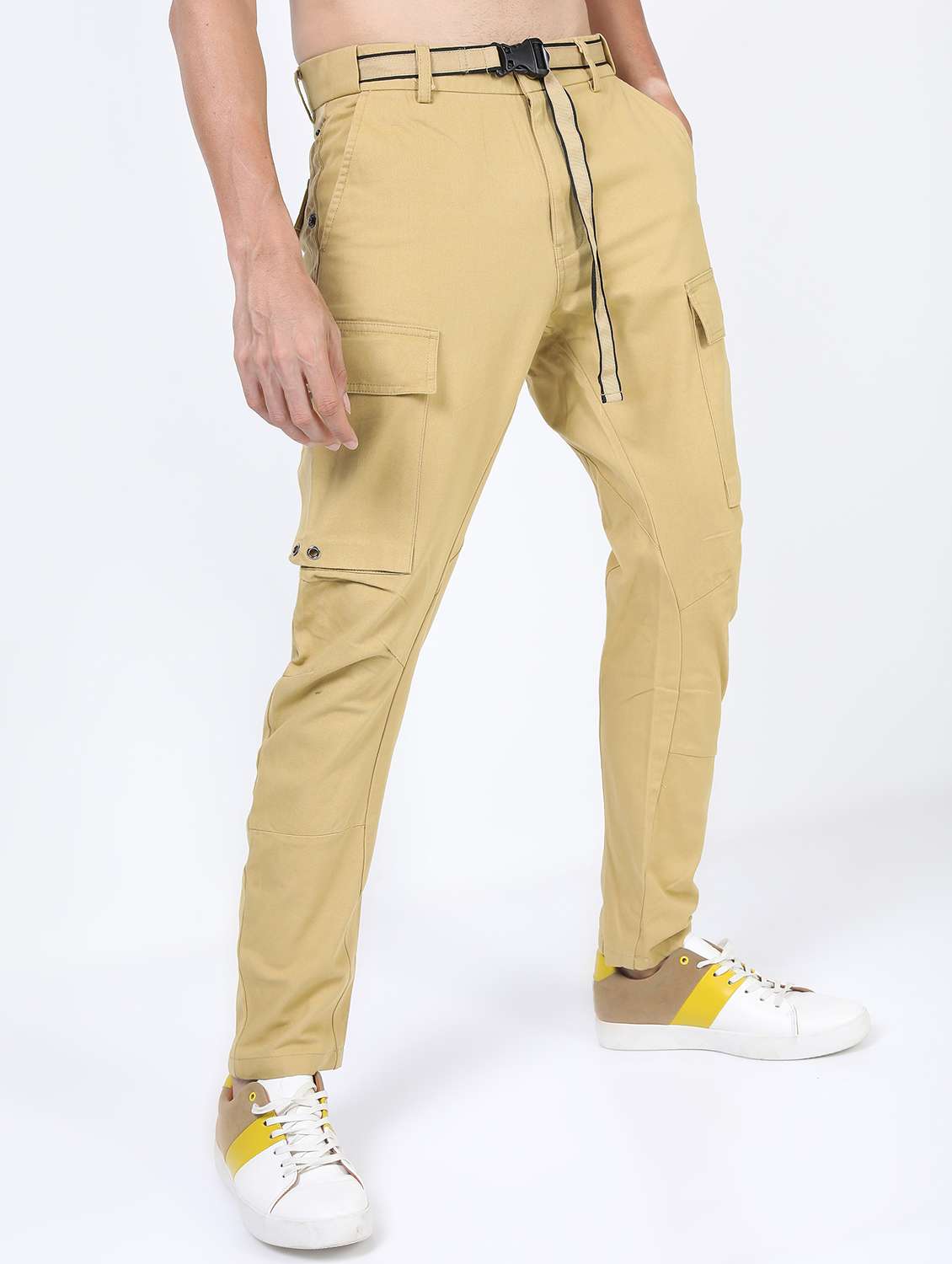 men mid rise solid cargos - 21375682 -  Standard Image - 2