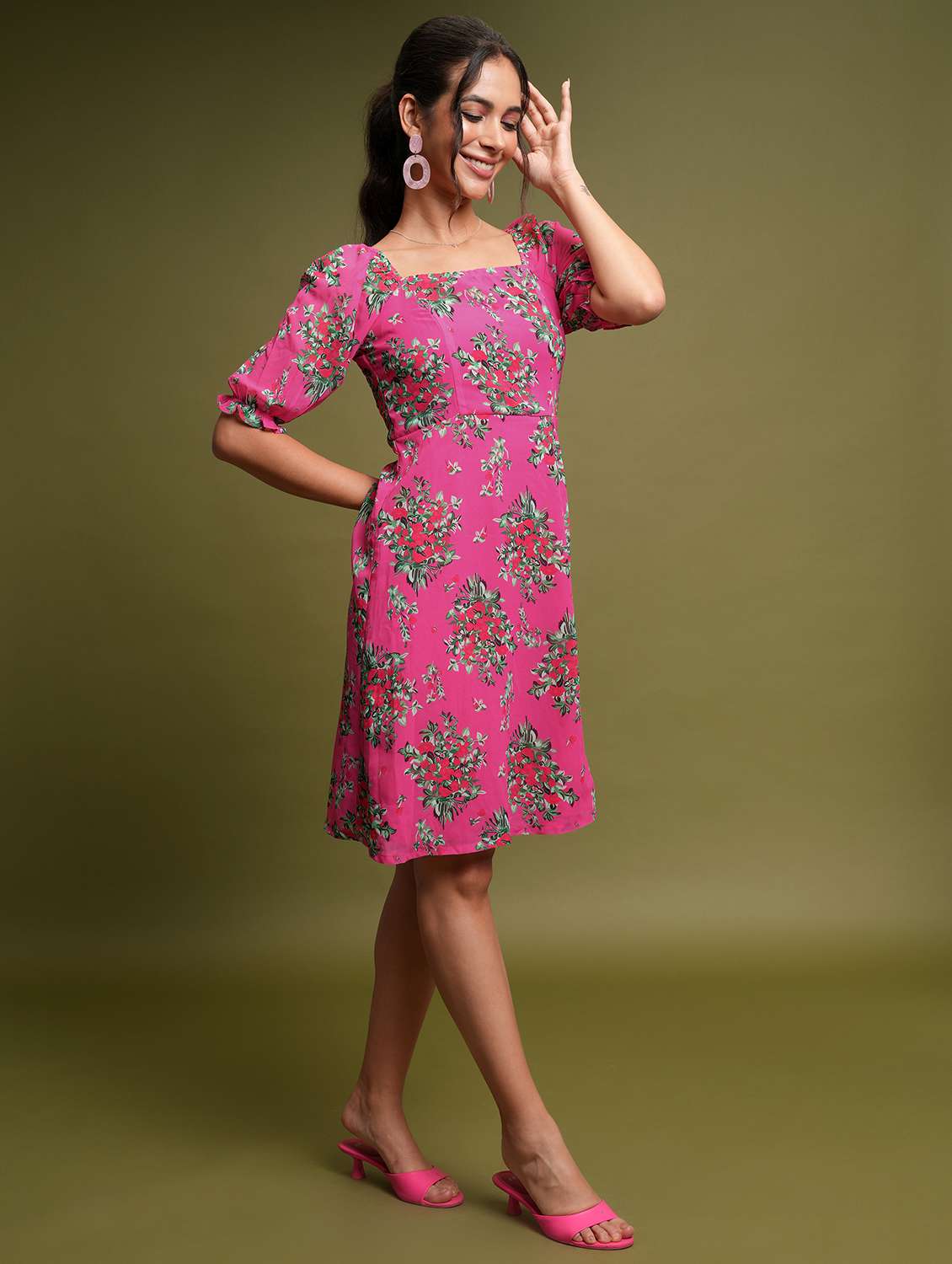 multicolored floral printed fit & flare dress - 21375802 -  Standard Image - 2