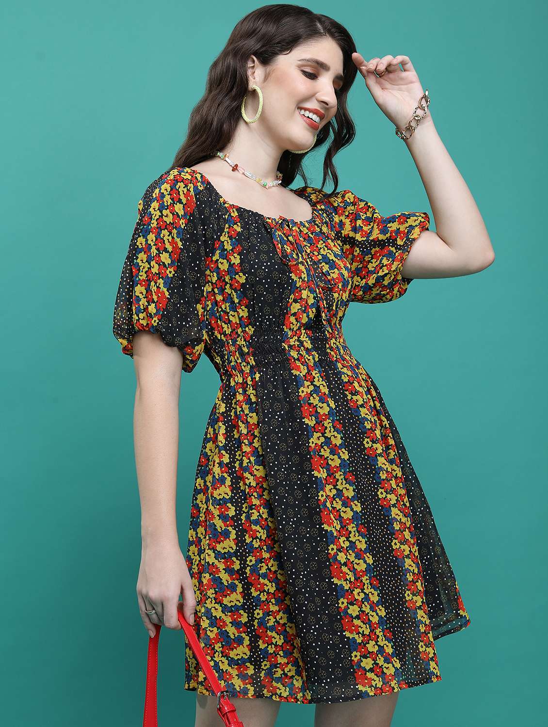 multicolored floral printed fit & flare dress - 21375805 -  Standard Image - 2