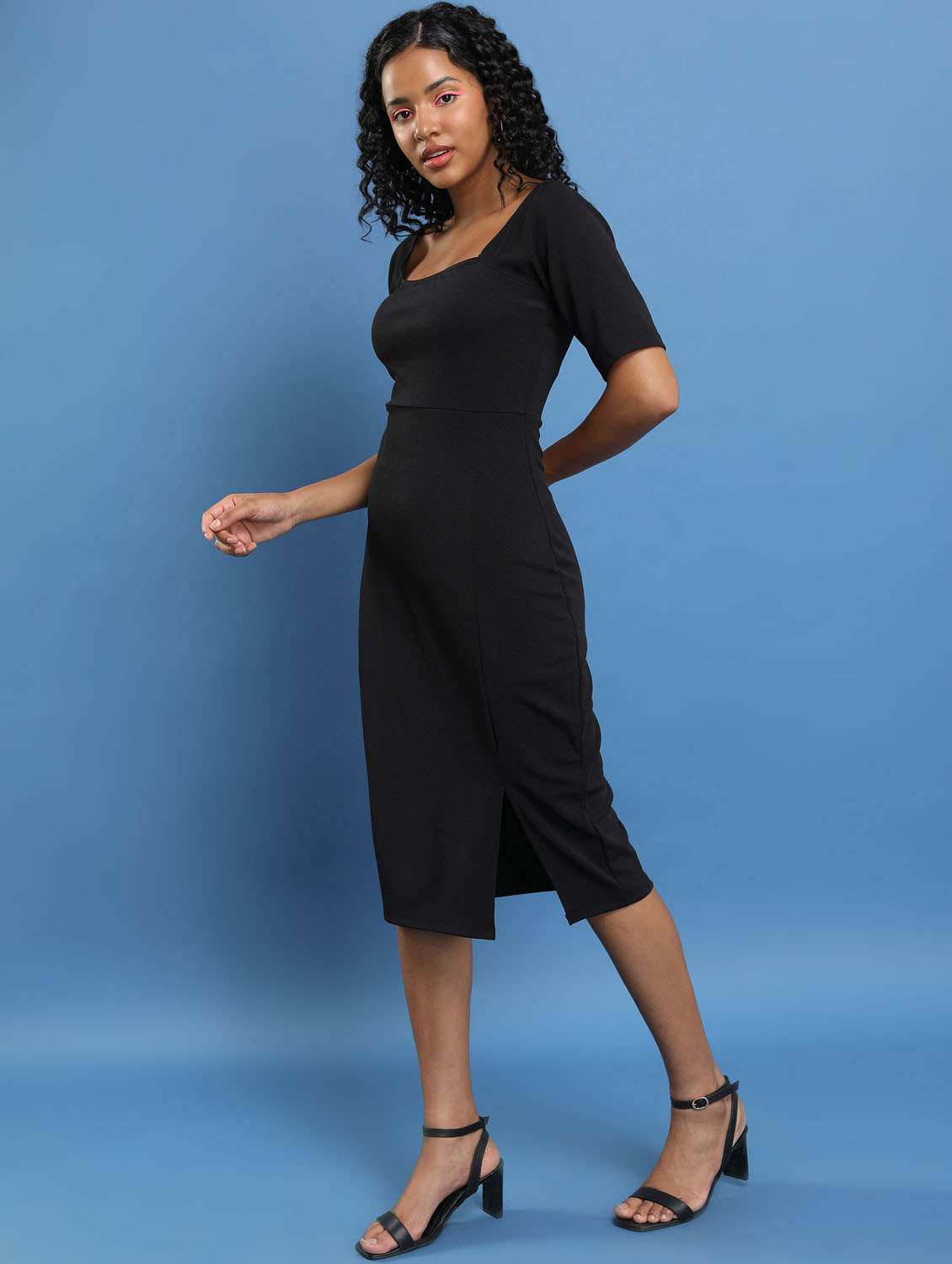 black cotton blend bodycon dress - 21375807 -  Standard Image - 2