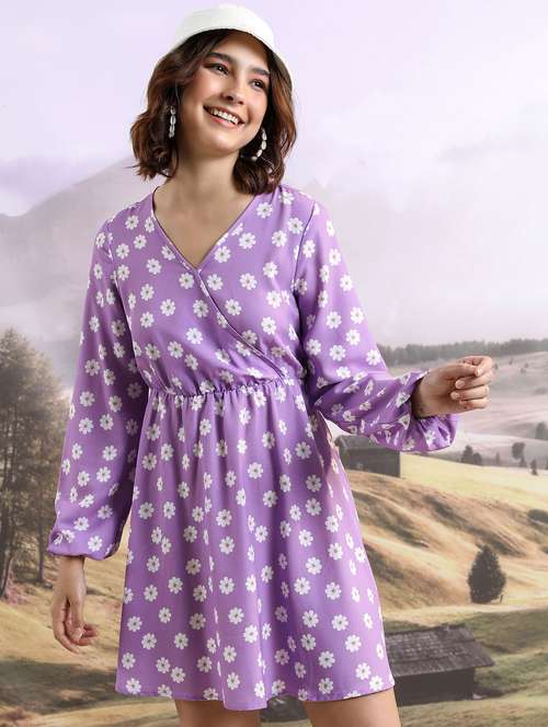 women purple cotton blend a-line dress - 21375822 -  Standard Image - 0