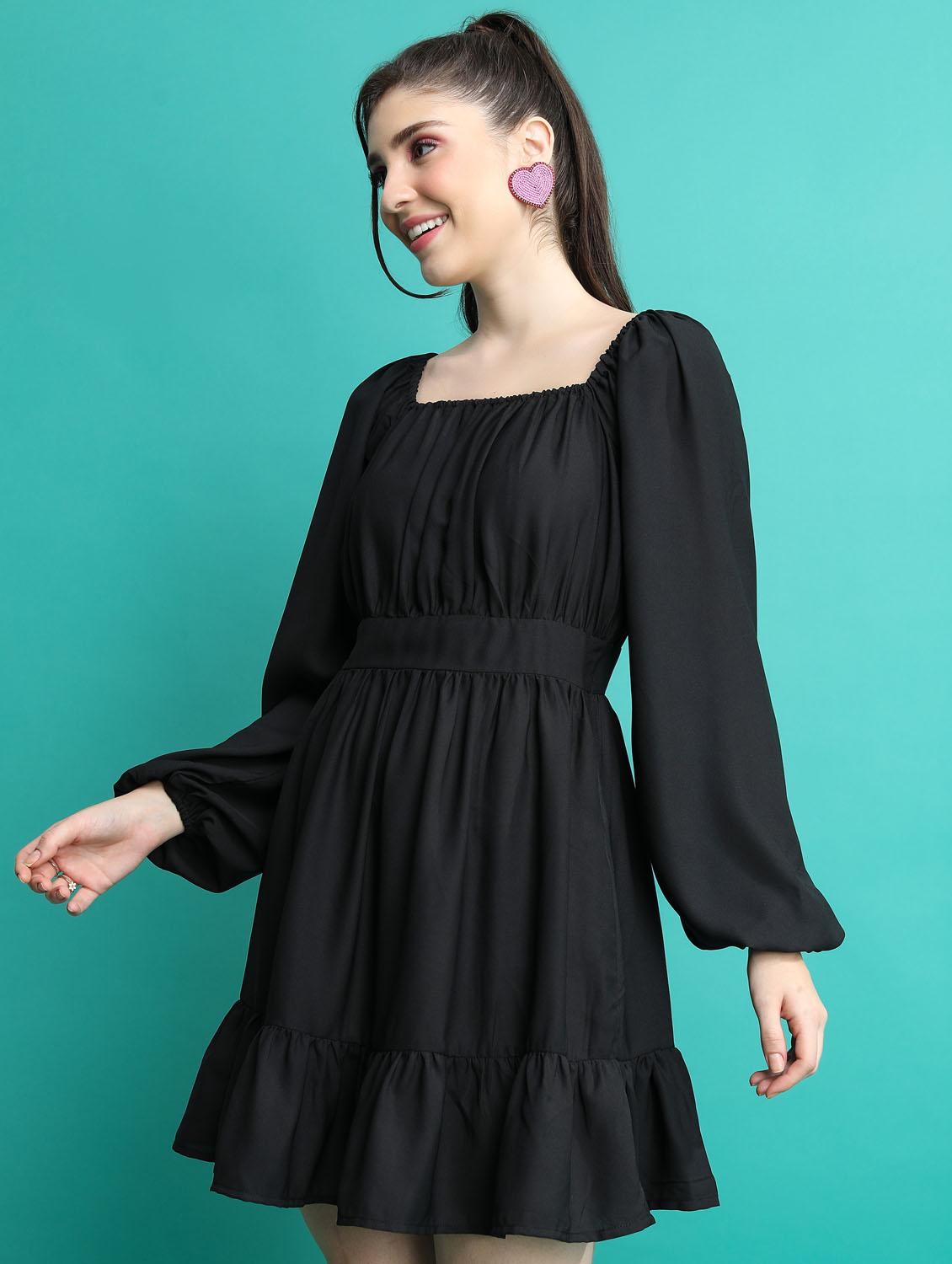 black solid fit & flare dress - 21375827 - Standard Image - 2