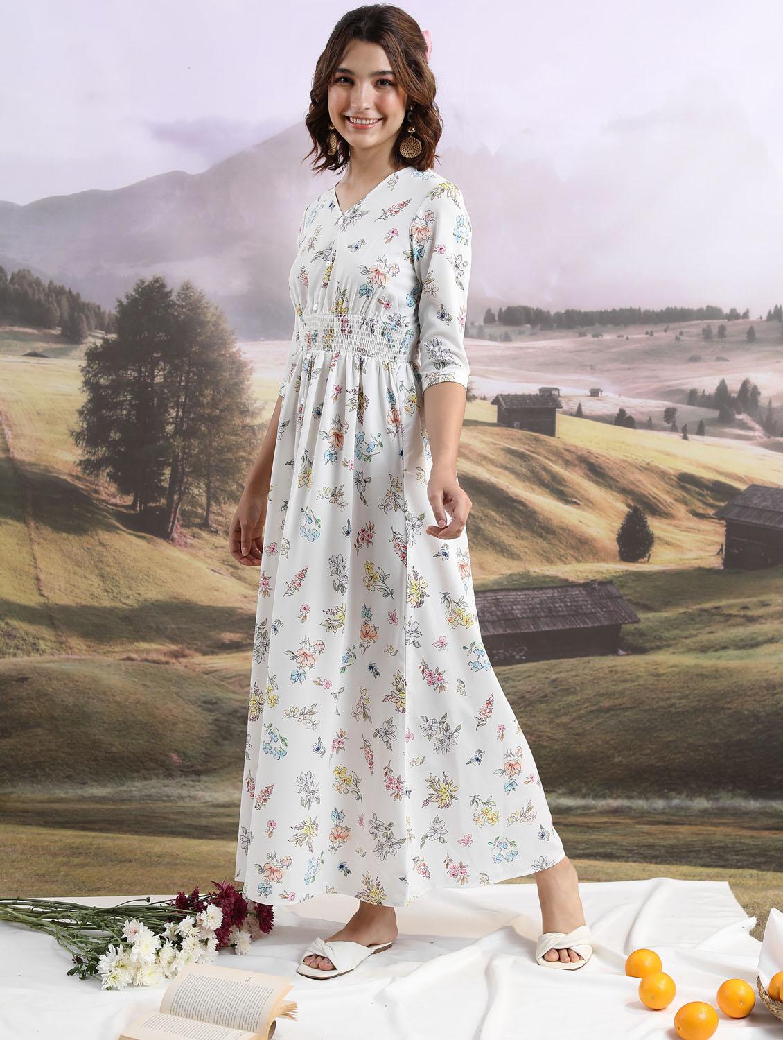 off white cotton blend aline dress - 21375832 - Standard Image - 2