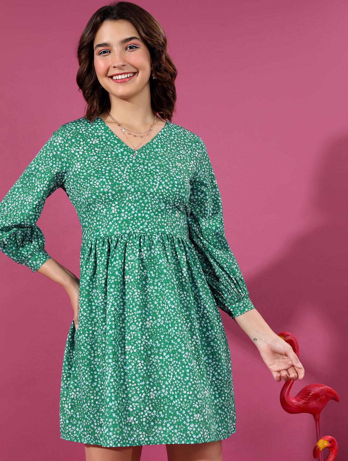 women green cotton blend a-line dress - 21375836 - Zoom Image - 0