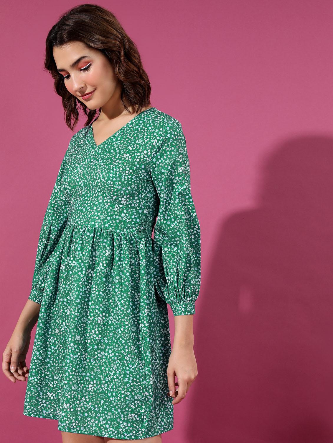 women green cotton blend a-line dress - 21375836 - Standard Image - 2