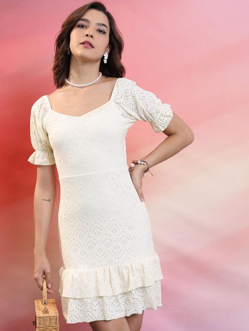 women cream self design sheath dress - 21375844 - Standard Image - 0