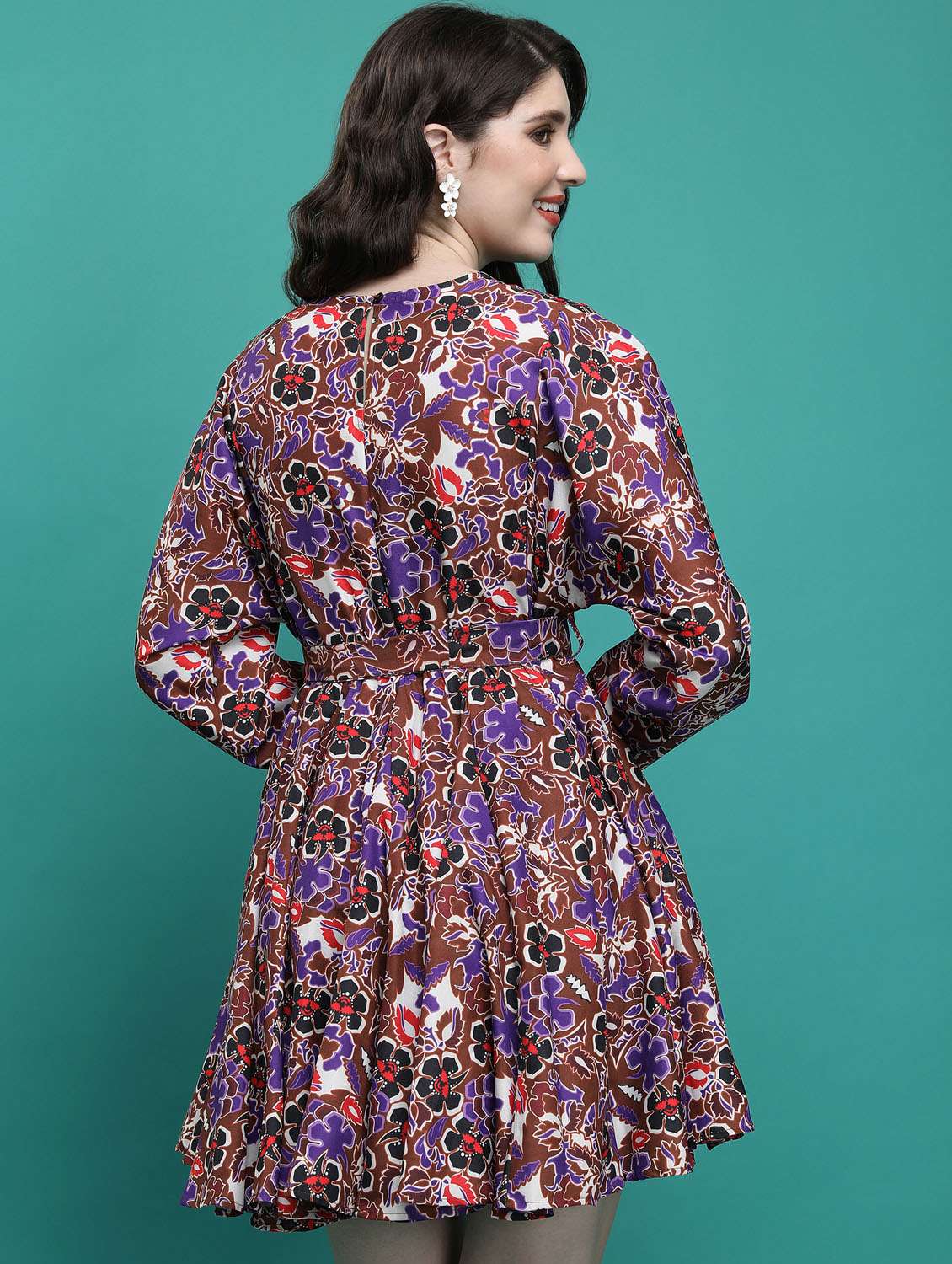 women brown cotton blend fit & flare dress - 21375852 -  Standard Image - 2