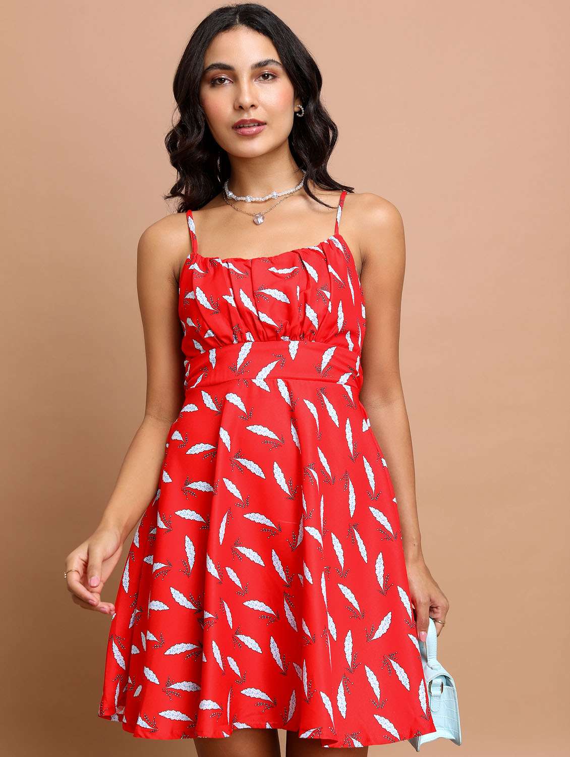 red cotton blend shift dress