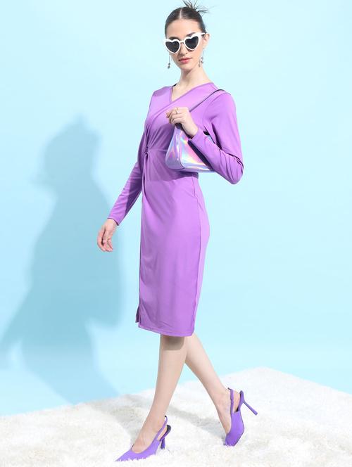 purple solid wrap dress - 21375873 - Standard Image - 0